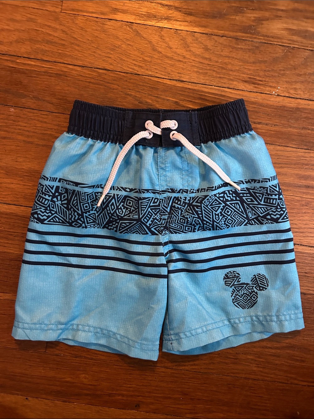 Disney Light Blue Swim Shorts with Navy Waistband and Mickey Detail